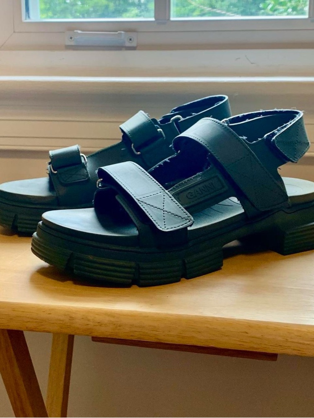 Ganni Olive Green Chunky Strap Platform Sandals - Picture 3 of 4